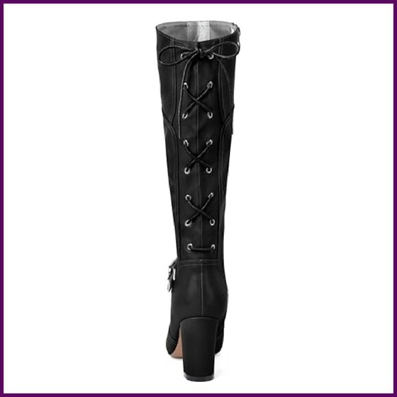 Knee High Boots Chunky Heel Side Zipper Faux Leather Slouchy Dress Boots - Picture 6 of 6